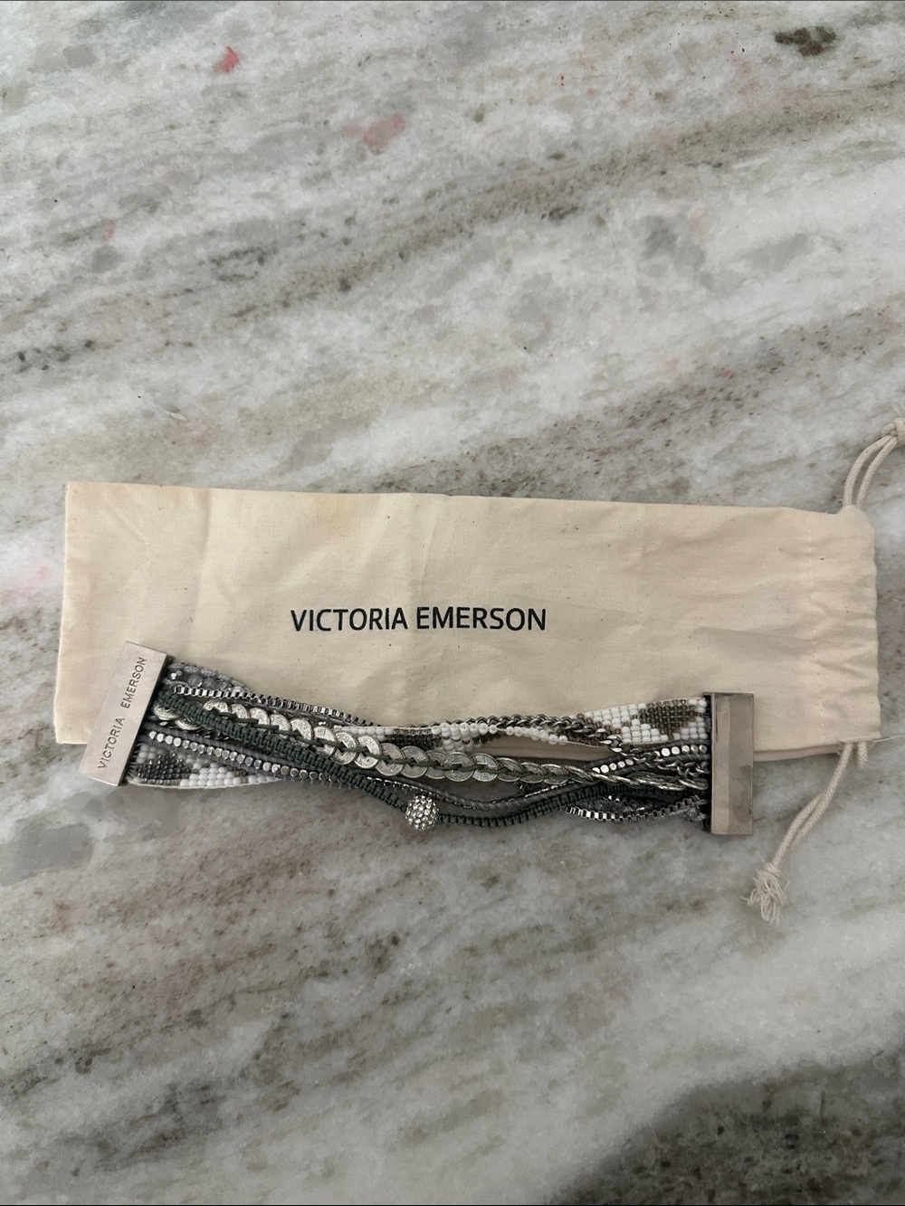 Victoria Emerson Multi-Strand Silver and Green Beaded Bracelet
